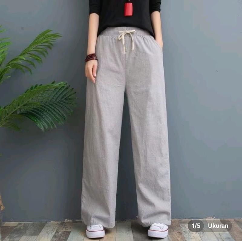 celana kulot highwish/CELANA KULOT WANITA RAMI LINEN PREMIUM/CELANA WANITA TERKINI CELANA KULOT TERLARIS Kain Panjang Kaki Karet Nyaman Putih Tebal Lembut 3