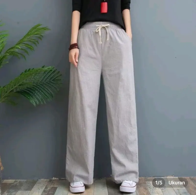 celana kulot highwish/CELANA KULOT WANITA RAMI LINEN PREMIUM/CELANA WANITA TERKINI CELANA KULOT TERLARIS Kain Panjang Kaki Karet Nyaman Putih Tebal Lembut 3
