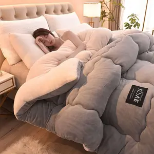 Lamb wool quilt winter quilt household thickened warm camel hair quilt quilt student dormitory plush coral velvet milk velvet - 220x240cm 5.0kg Color-5