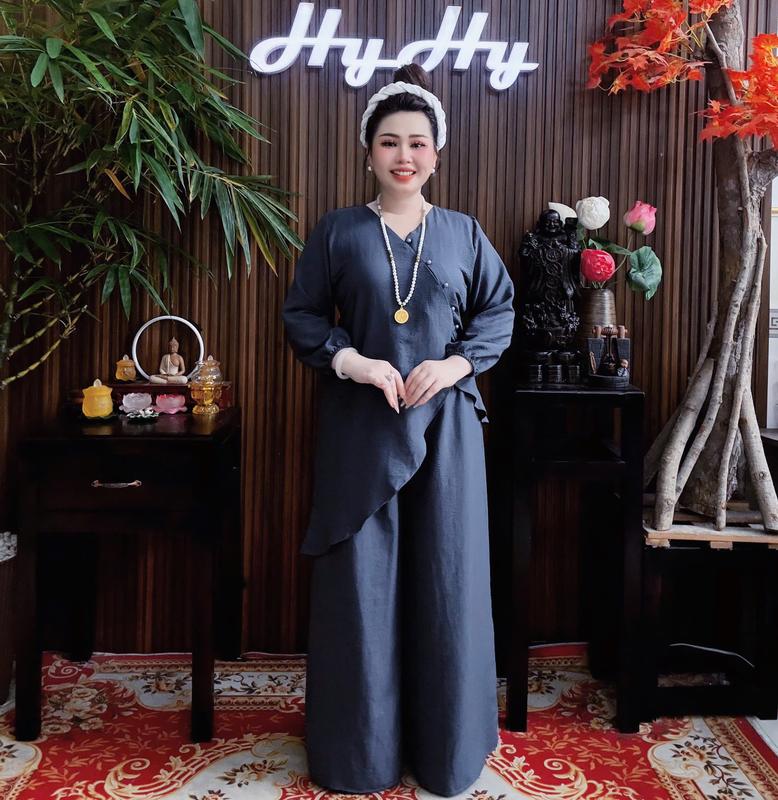   SALE  Thanh Yên - Bộ Pháp Phục Lễ Chùa Nữ Bigsize Tay Dài Cổ Tim Tà Xéo - HyHy 