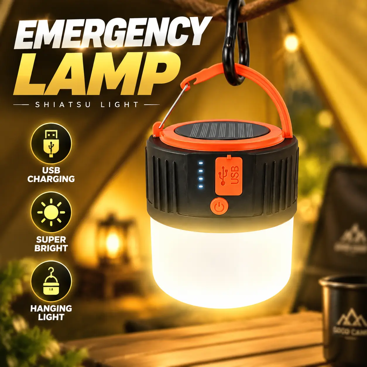 Lampu Emergensi Tenda Senter Lentera Solar Charge Camping Emergency Lamp