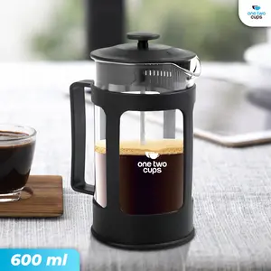 French Press Coffee Maker Pot Plunger Glass 600ml - 7RHZCVBK - Black