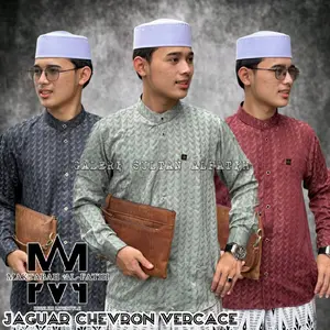 ALFATIH - baju koko sultan vercace Kemko Sultan embos jaguar koko pria Katun Putih Navy Hitam motif timbul pria lengan panjang 2026