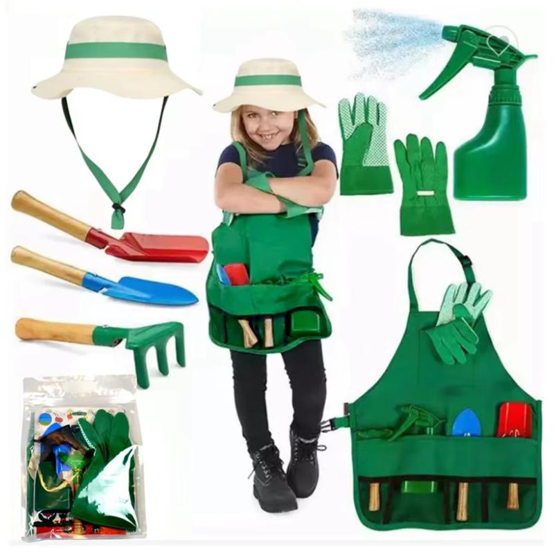 [UKL NVBY ]   7pcs Set Children's Garden Apron Tool Gloves Grow Flowers Play Cosplay Science Toys Girls Party Costumes