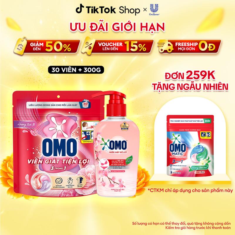Combo Túi viên giặt tiện lợi OMO 3 trong 1 (30 viên/túi) và Nước Giặt Đồ Lót OMO Hương Hoa Anh Đào Thanh Lịch 300G [1]