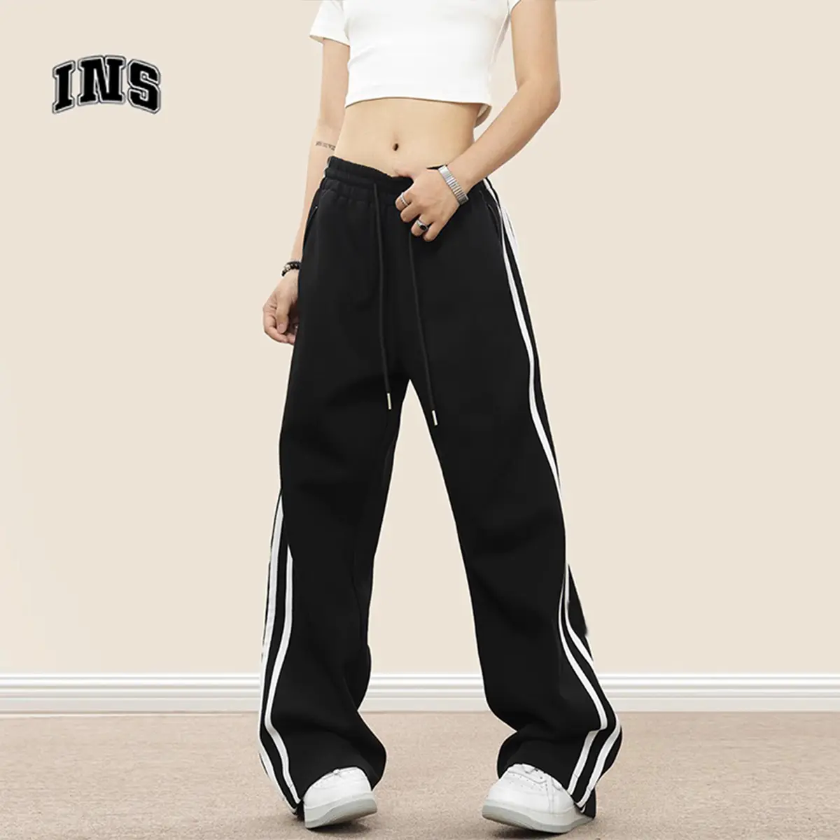 Wanita Celana Jogging Wanita Celana Training Celana Longgar Celana Olahraga Pinggang Elastis Celana Panjang Wanita Gaya Korea Celana Hitam wanita