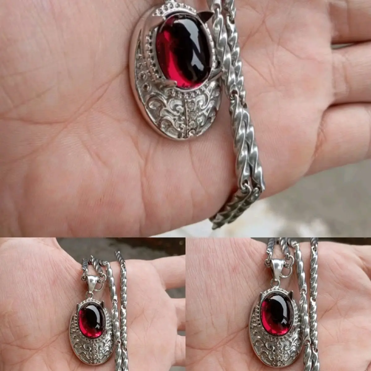 kalung liontin batu yaman api ring titanium Akik