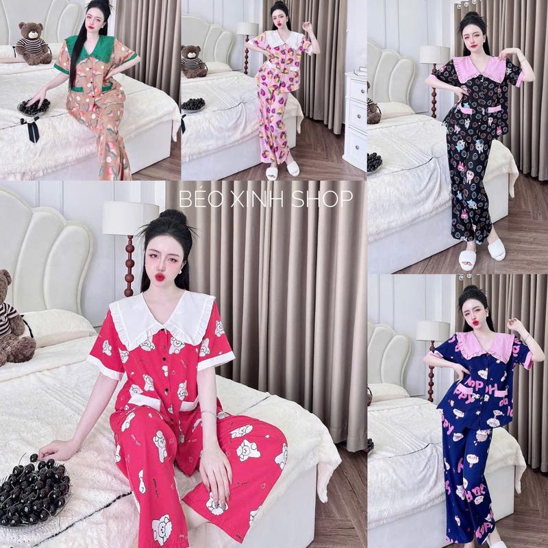 Đồ Bộ - Đồ Ngủ Quần Áo Vải Lụa Nhật Tay Ngắn Quần Dài Pijama Bigsize 50-100kg Mặc Cực Thích Nữ Pants Lịch Quần Ngủ - A.5401
