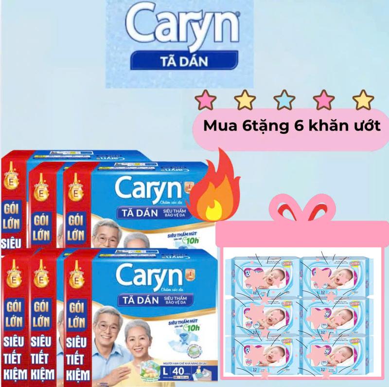 Combo 6 Bịch Tã Dán Caryn Siêu Thấm Size M40/L40/M40 tặng 4 / L44/XL20 Gói Lớn…