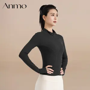 ANMO-Jaket olahraga wanita kerah  bergaris untuk gym, olahraga, outdoor , tidak panas  dan breathable