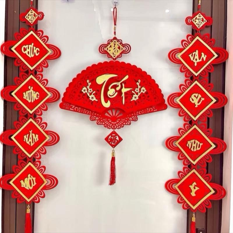    Tặng Móc Treo  Set Câu Đối Và Khánh Quạt Treo Tết Decor Trang Trí Bằng Nỉ Nhung Mẫu Mới 2026 