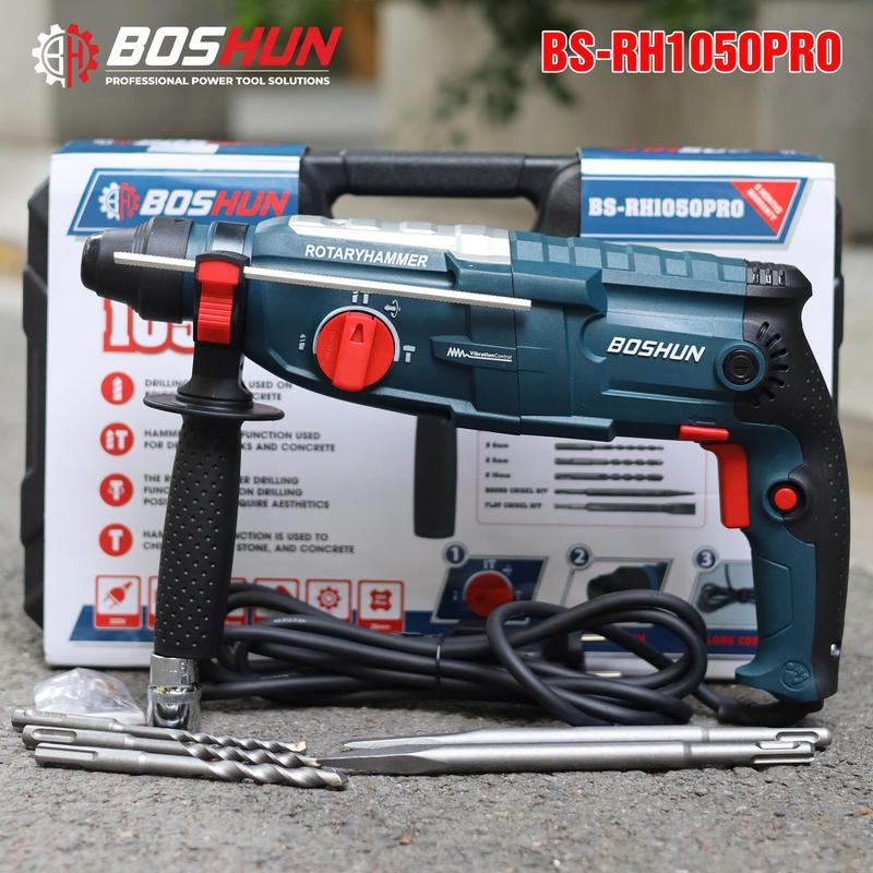 Máy Khoan Đục Bê Tông 3 Chức Năng Dùng Điện 220V Boshun - BS-RH1050PRO - Công Suất 1050W -  Động Cơ Từ Lõi Đồng - Bảo Hành Chính Hãng 6 Tháng