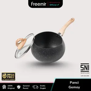 [NEW LAUNCH] freemir Panci Gemoy Hitam 16/20 Cm Masak Susu Rebus MPASI Single Bottom Anti Lengket Granit Panci Aladin Gagang Kayu Tutup Kaca Kitchenware