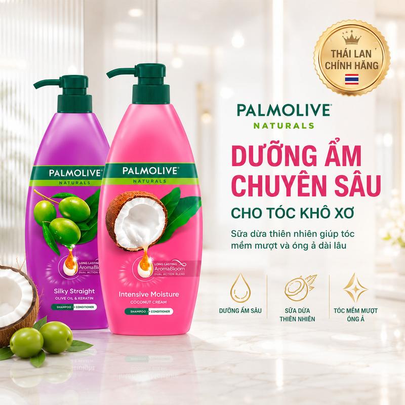 1 Chai Dầu Gội Palmolive kèm Xả 2in1 chiết xuất Sữa dừa và Keratin kết hợp quả ô liu 600ml