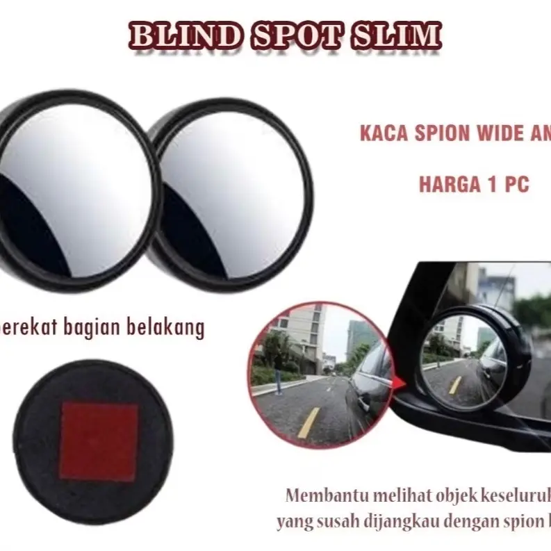 BLIND SPOT SLIM / KACA CERMIN SPION MOBIL MINI CEMBUNG WIDE 360 Bulat Lingkaran Dengan Bingkai Car
