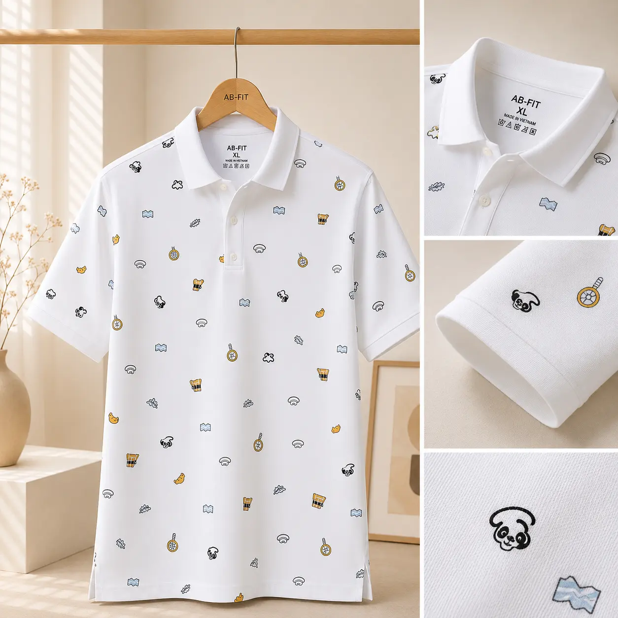 Áo Polo nam nữ ABFIT chữ B cổ bẻ thun CVC co dãn thoáng mát , hút mồ hôi , phối trơn viền ngắn tay trẻ trung cotton  Menswear Shirt trắng đen , cho bố A38 Nhung Có Cổ