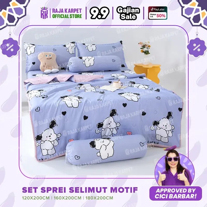 RAJA X CICIBARBAR - Set Bedcover Sprei Sarung Bantal Guling Set Selimut Seprei Sarguntal Kain Microtex Bed Cover Set Aneka Motif 0