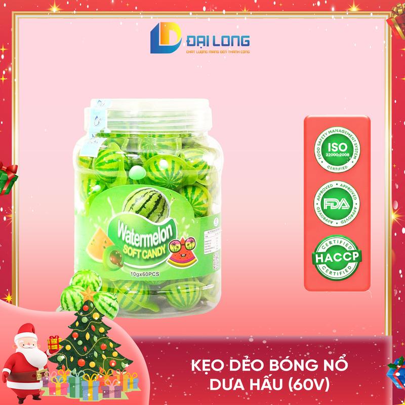 Hộp 60 viên Kẹo dẻo bóng nổ dưa hấu có nhân Đại Long NOEL thơm ngon hàng chuẩn đáng yêu giá rẻ dành cho trẻ em liên hoan hội họp sinh nhật Snack Candy Ăn Vặt