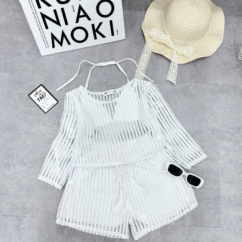 TẶNG KÈM KÍNH Bikini liền thân Ong Kis Sét chống nắng tay dài cho bé Thun in TIM