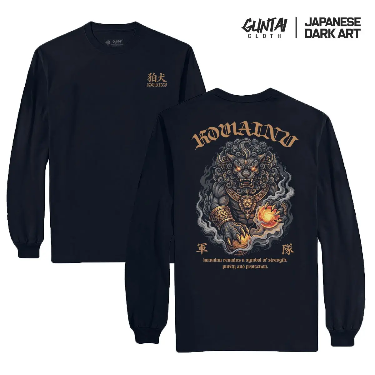 Longsleeve Kaos Distro Jepang Original Tshirt Pria Branded Japanese KOMAINU Art Guntai Cloth  Combed Kain Lembut Merah Nyaman Panjang Rib Sablon Soft Tangan