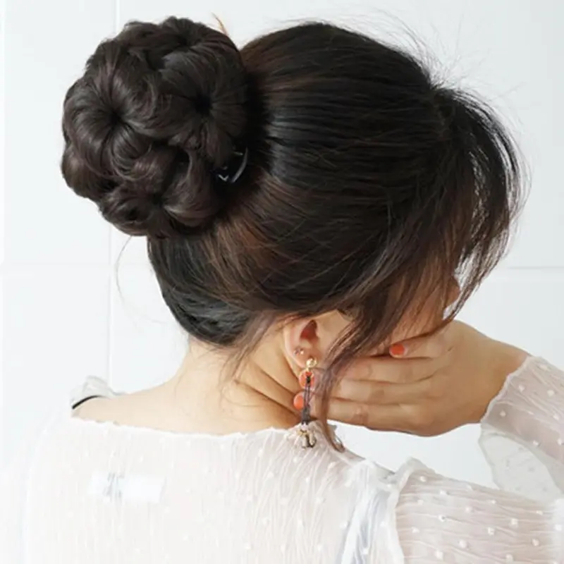 Tóc Giả Búi Tóc Donut Chignon Tổng Hợp, Phong Cách Vogue, Cho Nữ, Với Búi Tóc Chín Hoa, Kẹp Tóc Càng Cua, Tóc Nối 4