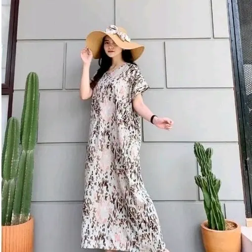 Daster Lowo Ld 120 Rayon Premium Busui Resleting Depan Nyaman Panjang Santai Cantik Dress 1