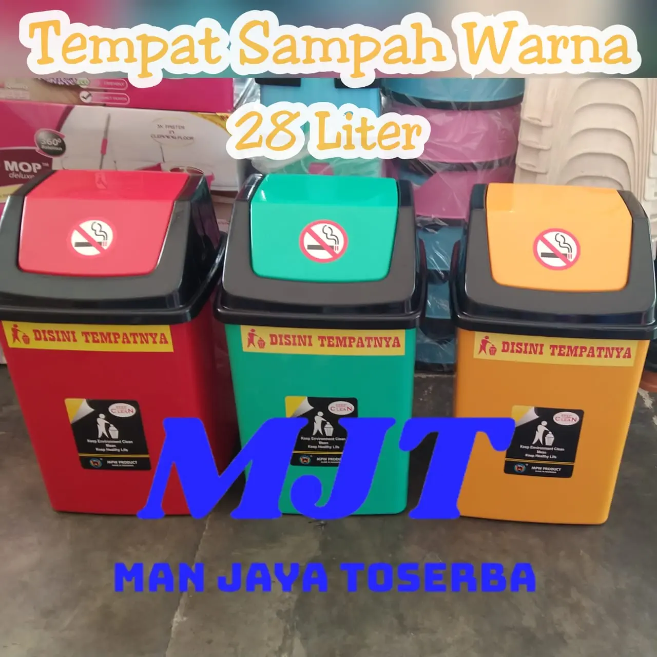 MJT - Tempat sampah kotak warna 28 liter Tong sampah Dustbin MPW plastik Kuning Hijau Merah