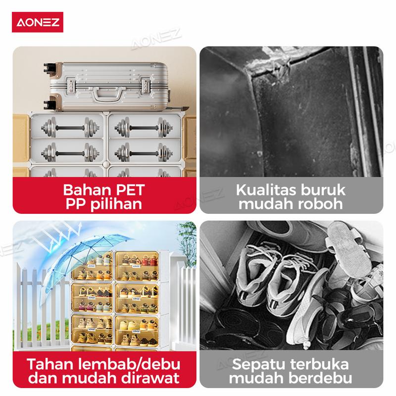 Product Introduction of 【30Hari Garansi】 AONEZ Rak Sepatu Tertutup 8 Slot - Lemari Sepatu Transparan Anti Debu untuk Penyimpanan Sepatu dan Tas di Rumah 10