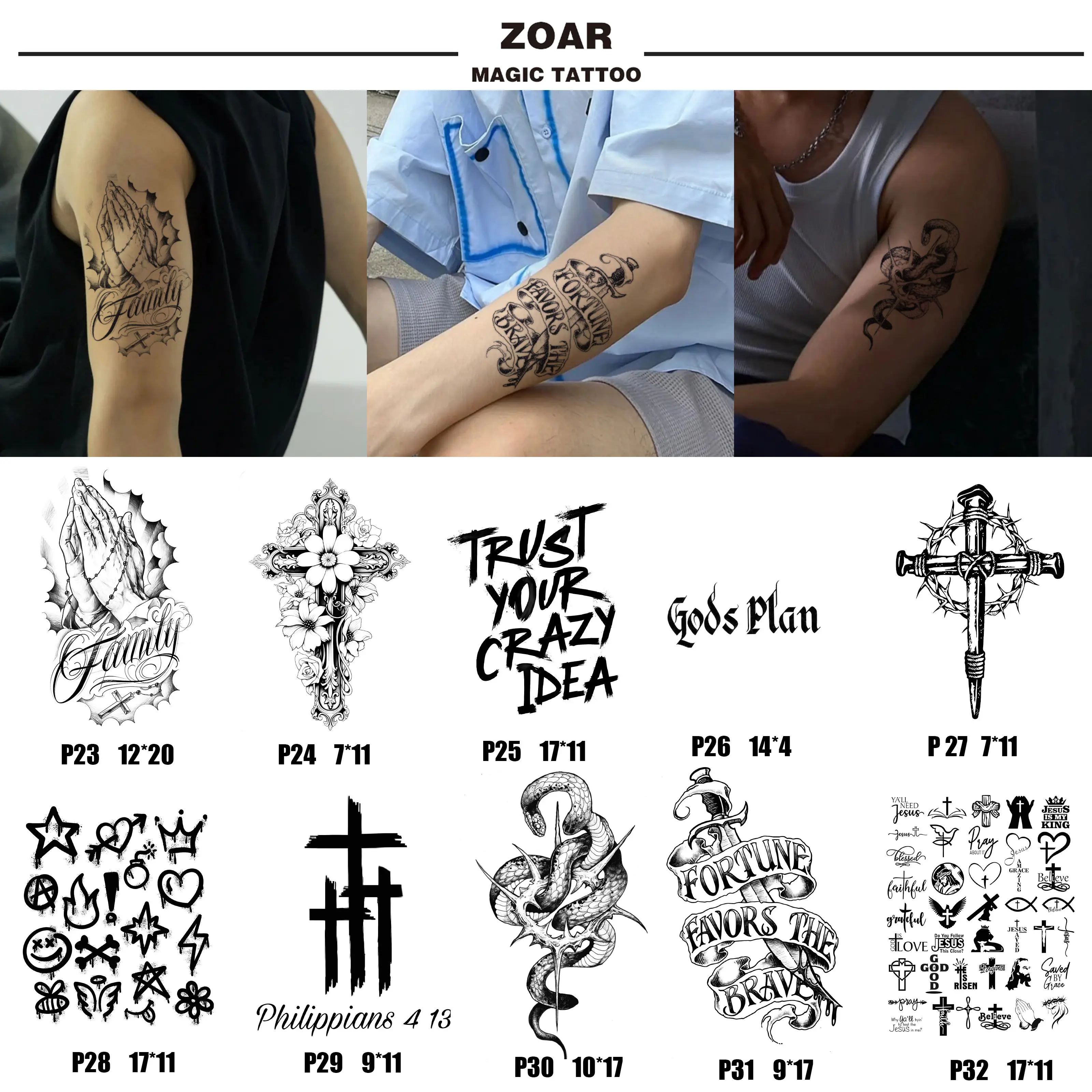 Temporary tattoo sticker ZOAR-79【Dark Style】Long-lasting tattoo adhesive art decoration for men and women