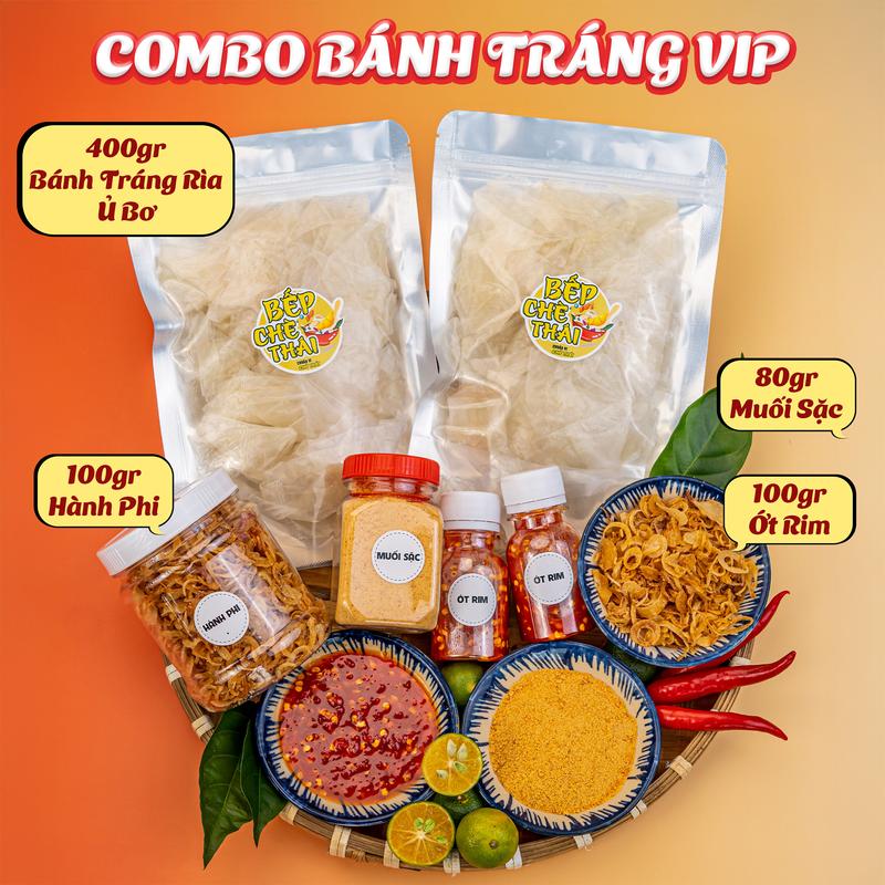 Combo Bánh Tráng Dẻo Bơ Muối Sặc Ớt Rim & Hành Phi - Snack Ăn Vặt- Bếp Chè Thái
