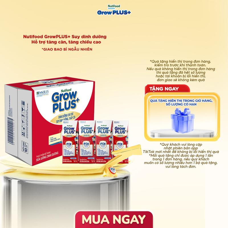 Thùng 24 hộp Sữa Bột Pha Sẵn Nutifood GrowPLUS+ Suy Dinh Dưỡng (Đỏ) Ít đường 180ml Vitamin Cho Bé - Hỗ trợ Tăng Cân, Tăng Chiều Cao- Link chính (Bao bì tuỳ đợt nhập hàng)