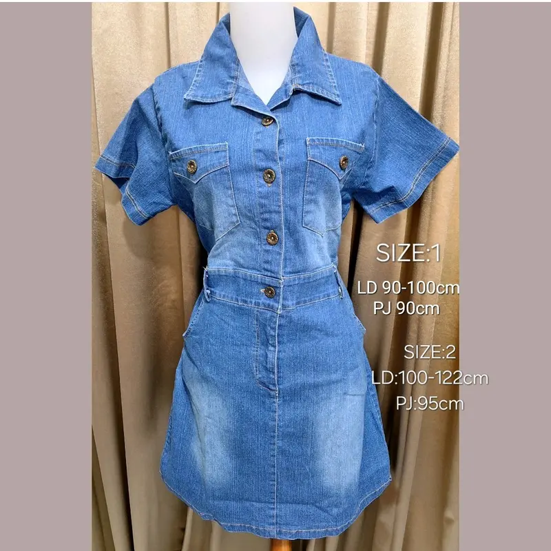 Dress Jeans Wanita Full Kancing Aktif Bisa Busui V-17 1