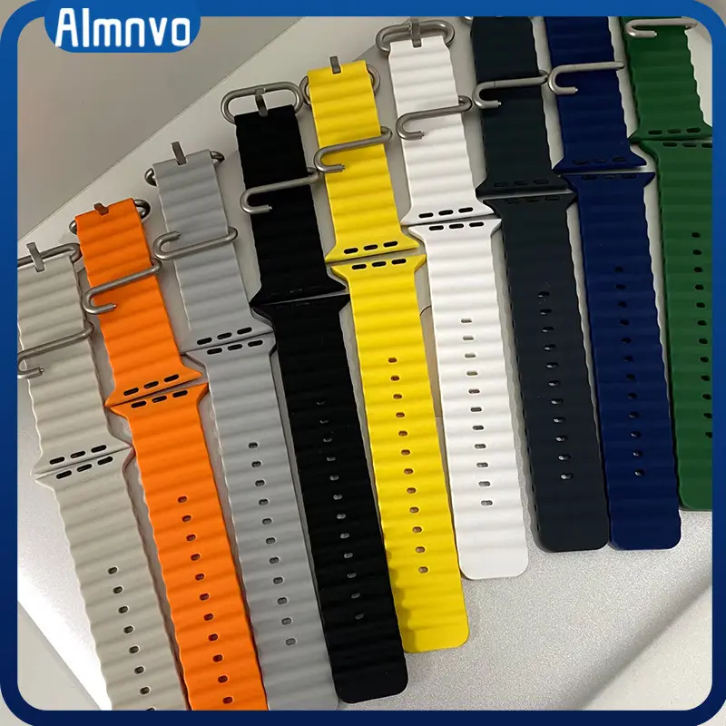 [Tali Jam] Ocean Strap for Iwatch Apple Watch SE 3/2/1 Ultra 3/2/1 49mm Series 11 10 9 8 7 6 5 4 3 2 1 44mm 40mm 45mm 41mm 42mm Silicone Bracelet Rubber Band Tali Jam Tangan Smartwatch T800 Ultra I8 Pro Max S8 S9 Ultra 8 MAX 9 PRO S20 T500