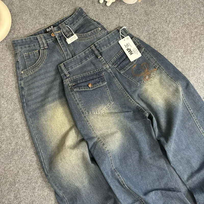 HAP(S-2XL)Quần jeans ống rộng phối túi nắp thêu 2 màu với 2 chiều dài 95 và 103cm .Mã 282 | BigBuy360 - bigbuy360.vn
