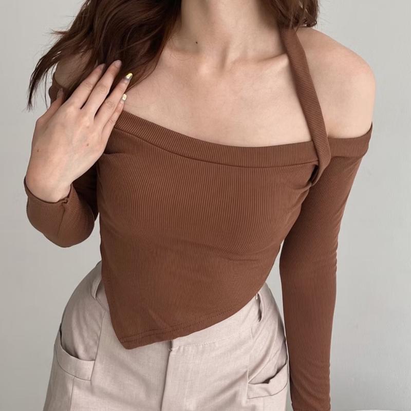 Lily halter Knit Long Sleeve | baju atasan wanita sabrina tali lengan panjang rib  Knitwear Stretch Top 2