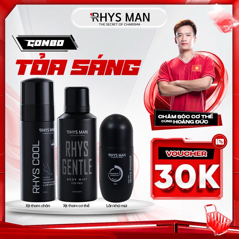 Combo Lăn Nách Nam Dưỡng Thể Giới 50ml - Xịt Thơm Chân 100ml - Body Mist Nam 120ml RHYS MAN