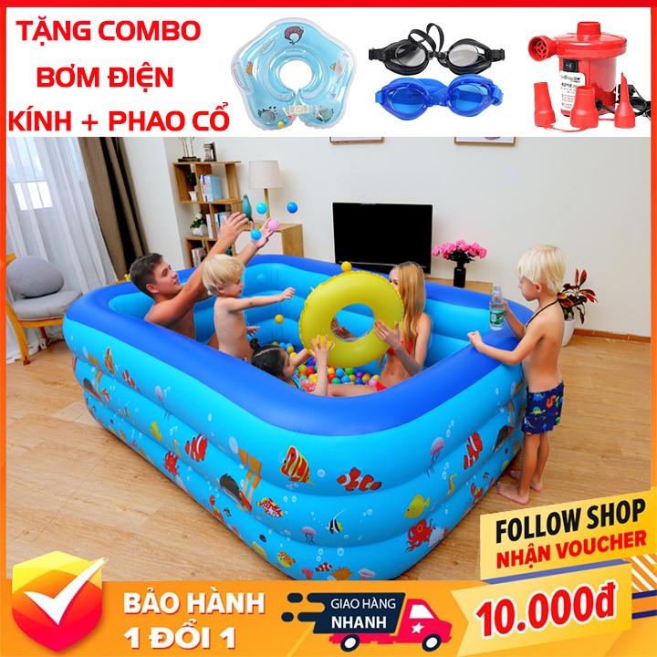 Bể bơi phao cho bé 3 tầng loại 2m1 và 2m6 Hồ bơi cho bé và người lớn đáy 2 lớp chống trượt an toàn cho bé