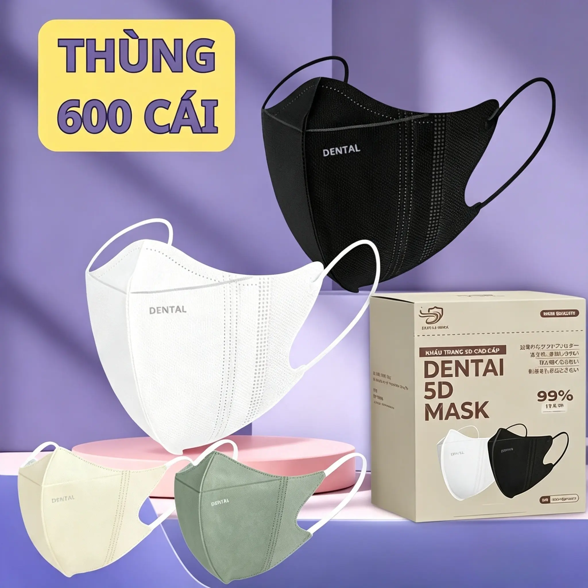 Thùng 600 Và 400 Cái Khẩu Trang 5D người lớn DENTAL MASK chính hãng cao cấp dày dặn , khẩu trang chống nắng chống tia uv và nước Phụ Kiện Accessories khẩu  trang trắng đen