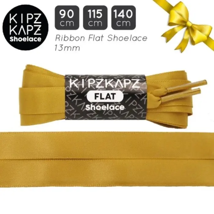 Kipzkapz Ribbon Rfs1D Gold Shoelache Tali Sepatu Pipih Lebar 13Mm Gold
