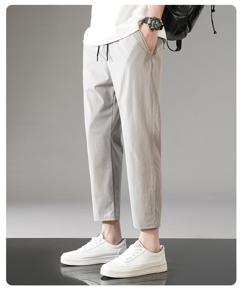 Product Introduction of M-8XL new nylon four-sided elastic summer men's casual sports nine-point pants ice silk small feet men's pants secondary development plus size 18