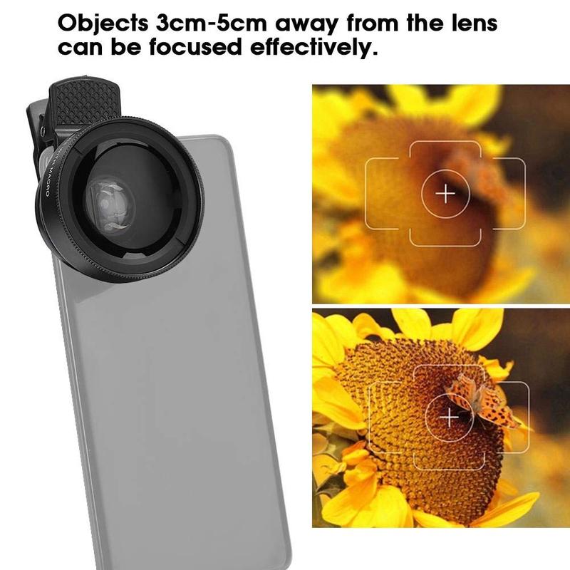 Phone Camera Lens, 2 in 1 Cell Phone Clip-on Lens Kit 0.45X Wide Angle Lens 140°+ 12.5X Macro Lens Clip-on iPhone Lens for iPhone Samsung and Most of Android Smartphone 1