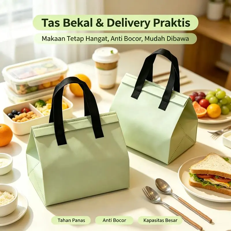 Tas Lunch Bag Thermal Insulated Anti Noda Mudah Dibersihkan, Pegangan Nyaman Resleting Kuat Bahan Premium Awet, Menjaga Suhu Makanan Tetap Segar, Perlengkapan Rumah Tangga Ibu Rumah Tangga Berkualitas