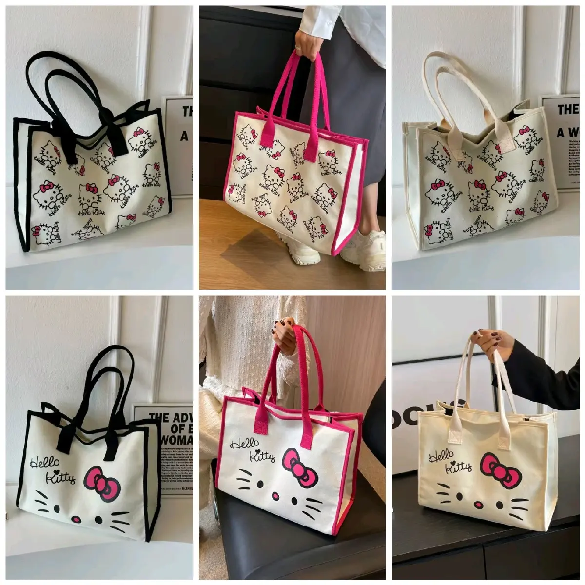 SG INSTOCK Hello Kitty cute cartoon canvas tote recycle outdoor bag