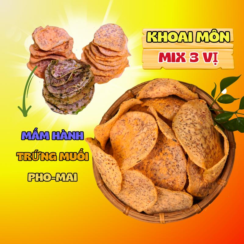 500G Khoai Môn Sấy 3 Vị: Mắm Hành Phô Mai Trứng Muối -  Hương Vị Thơm Ngon Giòn Tan  - đồ ăn vặt snack 