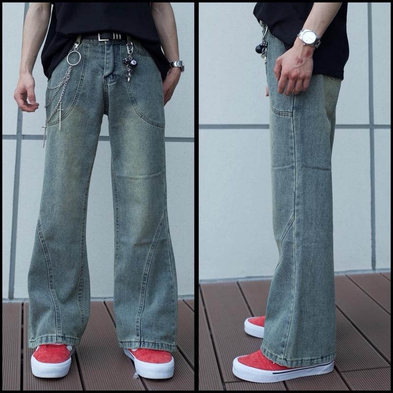 Quần jean ống loe màu xám tiêu phong cách douyin nam nữ THEI-WON Pants Menswear 3