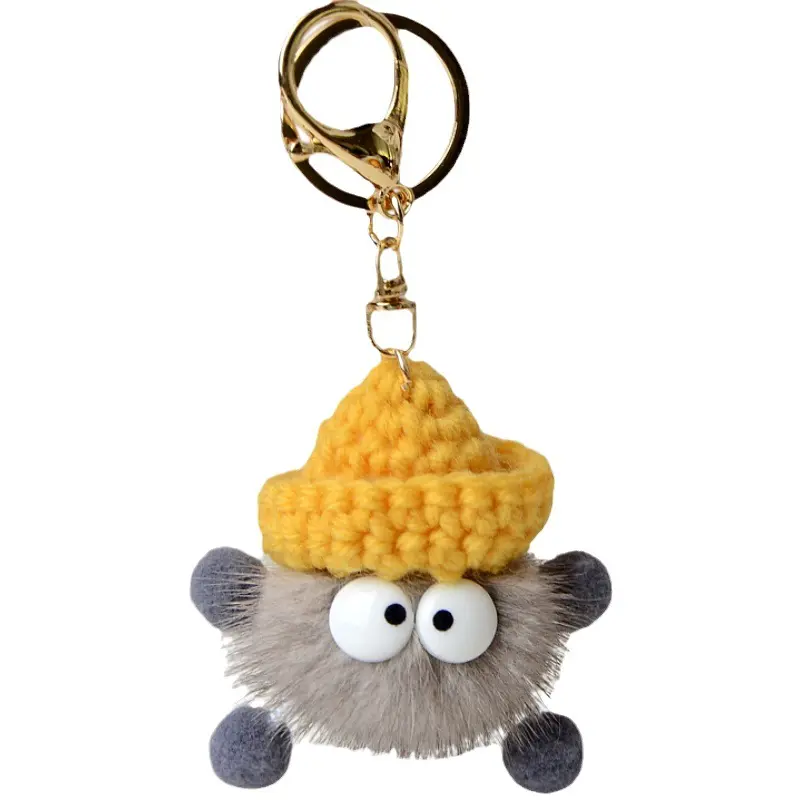 Novelties Mink Fur Ball Fur Car Keychain Korea Cute Cartoon Bag Pendant Plush Key Chains for Women Jewelry Gifts