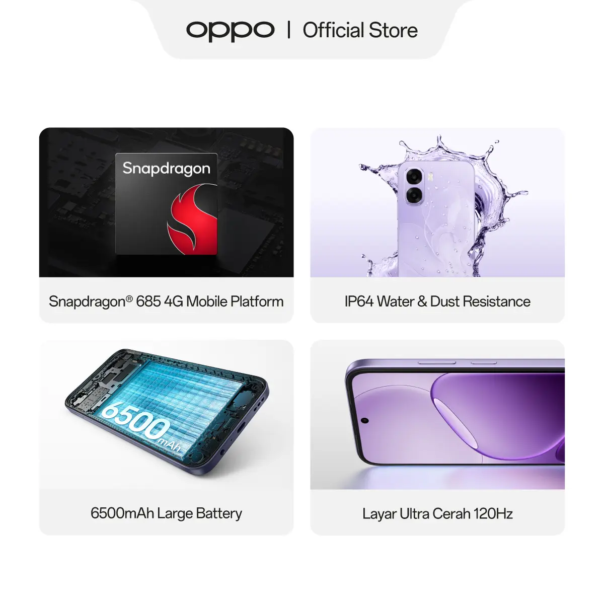 OPPO A6x 4GB/64GB & 4GB/128GB Smartphone [Snapdragon 685 4G, Layar Ultra Cerah 120Hz, Baterai 6500mAh]