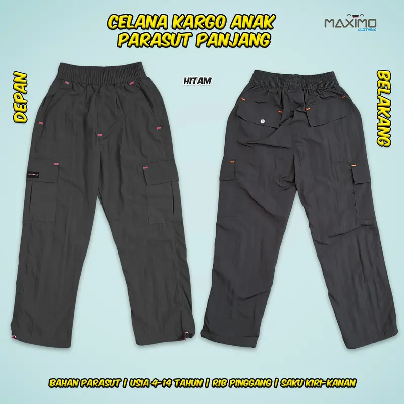 Setelan Baju Kaos Anak - 010321 dan Celana Kargo Parasut Panjang 3 warna - untuk Usia 4 Hingga 12 Tahun - Fashion Anak 5