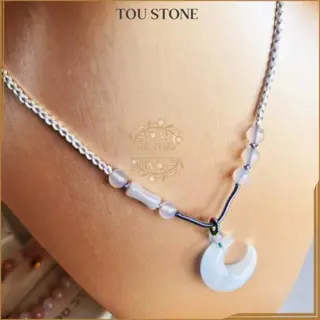 TOU STONE Kalung Wanita Liontin Necklace Moonstone Hadiah Ulang Tahun Cahaya Bulan Sabit Cantik 5