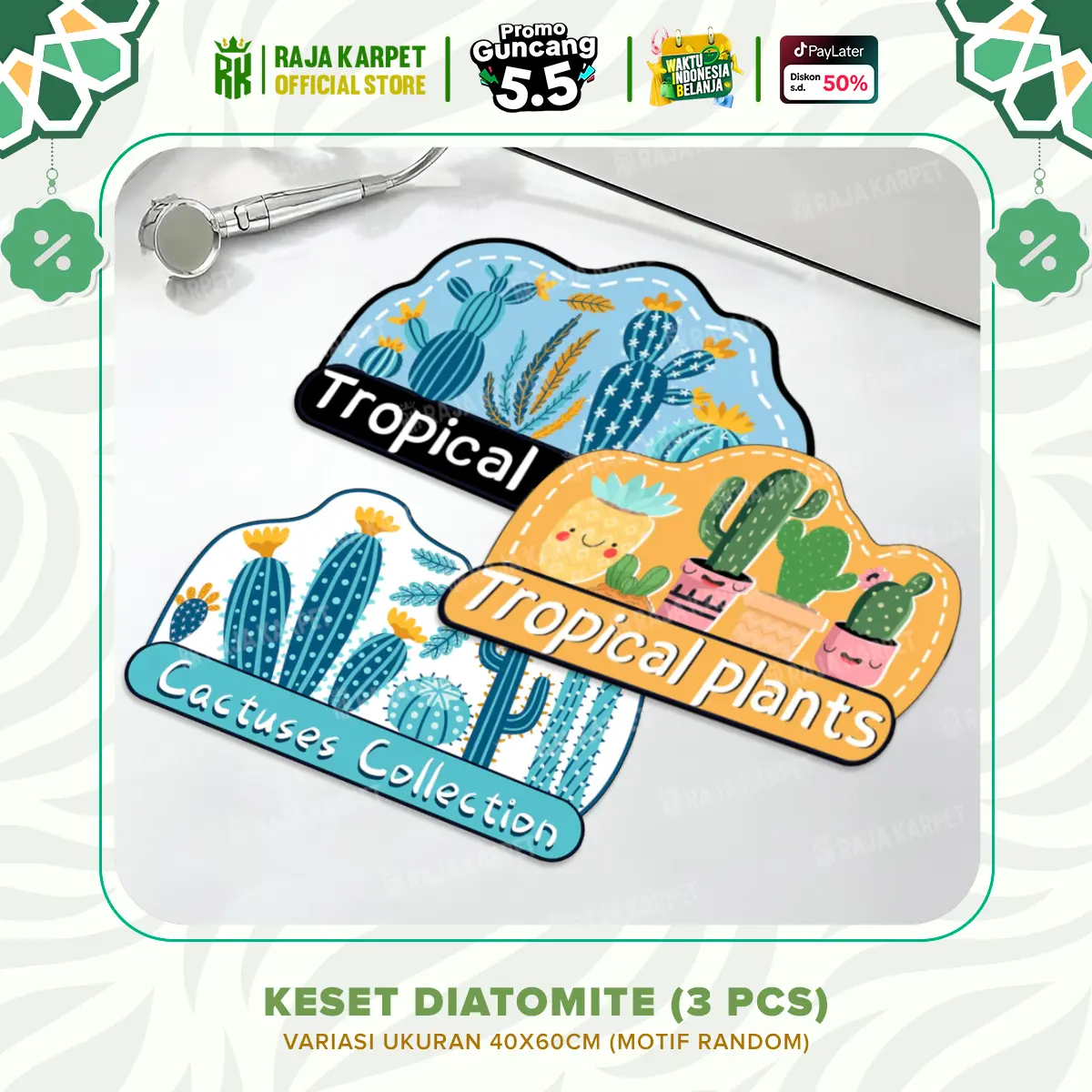 RAJA 3 PCS Keset Kaki Diatomite Keset Kamar Mandi Anti Selip Menyerap Air Halus Lembut Anti Bau Anti Bakteri Keset Kamar Tidur Lembut Tidak Licin